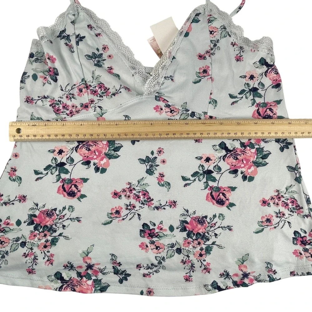 NWT Jessica Simpson Pajama Set Women Size L Blue Floral Cami Shorts Lace Trim